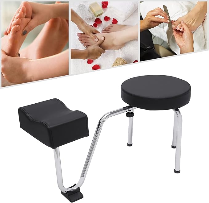 Portable Pedicure Foot Rest Stool, Adjustable Height, Black, for Spa, Beauty Salon, Studio