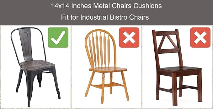 Loveboat 2 Pack Grey Metal Dining Chair Pads, 14x14 Inches, Chenille Fabric, High Density Foam, 2 Inch Thick, Tolix Style Metal Chairs