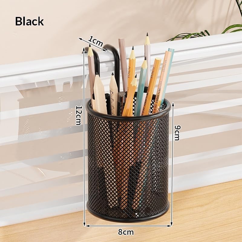 Metal striped cup with hook and loop, pencil cartridge, wall organizer, craft accessories, garage, home, office storage (black/white, square/round) (black1)