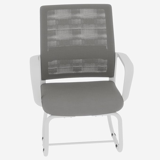 Modern Mesh Office Chair, Ergonomic Desk Chair with Armrests, Breathable Computer Task Seat for Home Work, Sled Base Guest Furniture, Comfortable Lumbar Support, Metal Frame, White+Gray