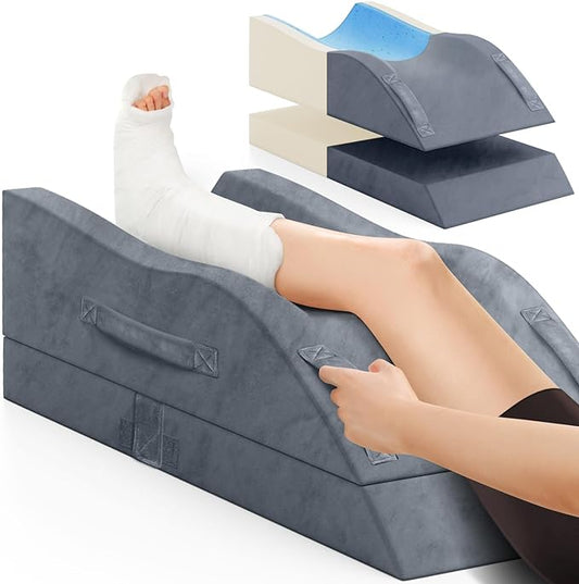 TranquilRelax Leg Elevation Pillows, Wedge Pillow for After Surgery, Memory Foam Leg Support Adjustable, Comfort Care for Back Knee Hip Ankles Pain, Knee Pillow for Sleeping Blood Circulation Grey