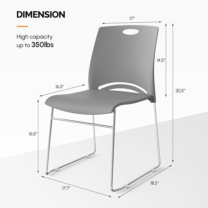 VINGLI Stacking Chairs Set of 5 Stackable Office Chairs with Metal Sled Base, Ergonomic Plastic Seat, Stacking Chairs for Waiting Room Break Room Banquet Guest, Grey
