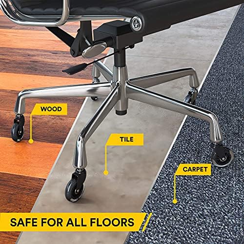 Office Chair Caster Wheels Replacement - Set of 5 Hardwood Floor Chair Wheels - No Chair Mat Needed - 3" Rollerblade Style Heavy Duty Desk Chair Casters with Soft Rubber Wheels, Smooth & Silent