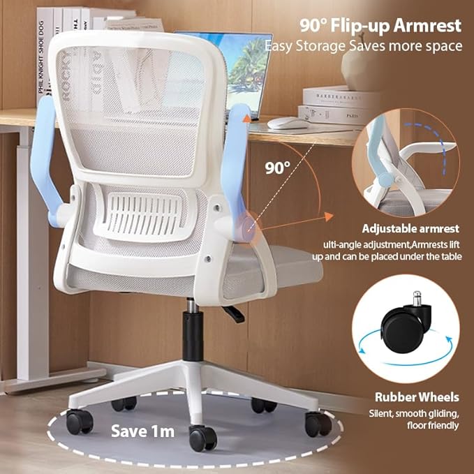 Office Chair, Ergonomic Desk Chair Breathable Mesh Chair Swivel Chair with Flip-Up Arms and Lumbar Support Computer Chair for Home Office