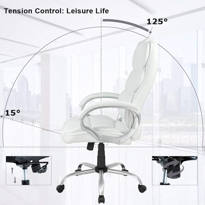 Ergonomic Office Chair Cheap Desk Chair Computer Chair with Arms Modern Executive Rolling Swivel Chair for Back Pain Adults Women,White