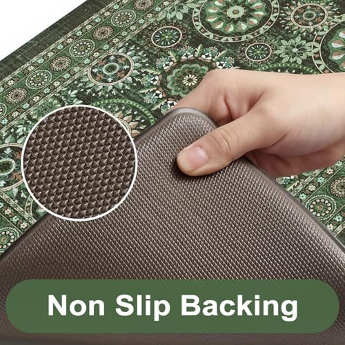 KIMODE Anti Fatigue Kitchen Mats for Floor 2 Piece, Green Boho Kitchen Rugs