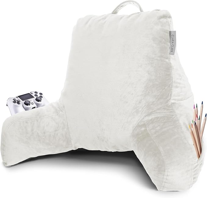 Clara Clark Reading Pillow with Shredded Memory Foam for Sitting Up in Bed and Couch, Back and Arms Adjustable Support for Adults & Teens Backrest Pillows for Reading, with Washable Cover White