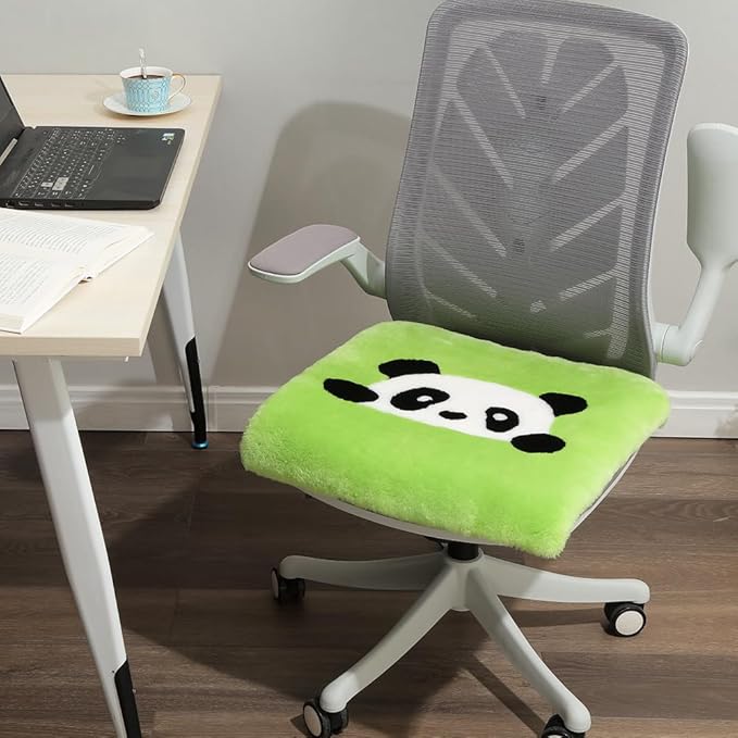 LLB Sheepskin Chair Covers Office Chair Cushion Dining Room Chair Pads Desk Chair Seat Cushion for Computer Chair Fur Area Rugs for Living Room 19x19 Inch (Pack of 1), Shearling Panda