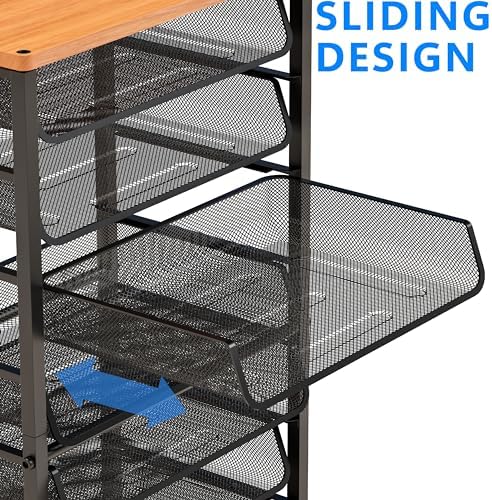 Simple Trending 12-Tier Rolling File Cart, Desk File Organizer with 11 Mesh Sliding Trays, Letter & Legal Paper Storage Rolling Utility Cart for Office Home School, Black