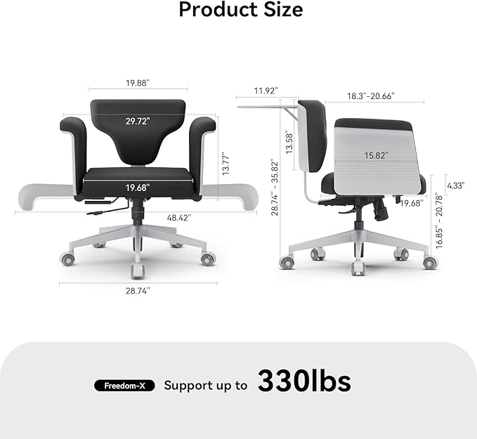 Newtral Freedom-X Criss Cross Chair with Wheels & Amrests- Cross Legged Office Chair with Laptop Tray, Multi-Position Recliner Chair, Adjustable Ergonomic Chair, Relax, Work from Home