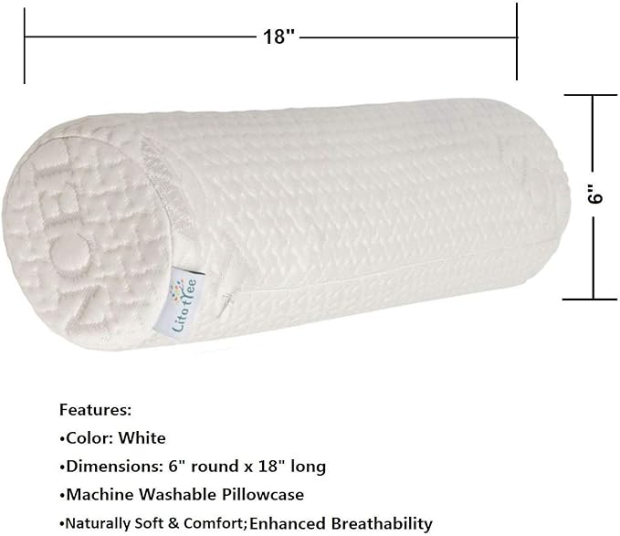 Pillowcase Ultra-Soft Cover for Neck Roll and Cervical Bolster Round Pillow of LitoTree (18x6 inch Pillowcase White) (Pillow case only, Does not Include The Pillow)