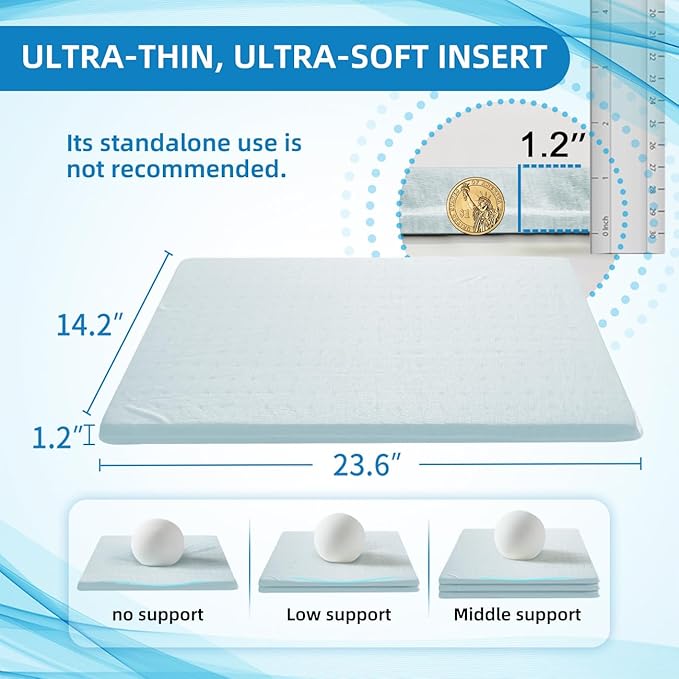 Adjustable Memory Foam Pillow's One Layer - 1 Height 1.2'' Insert for Cervical Pillow to Raise Height, CertiPUR-US Memory Foam Piece, Ultra Thin Pillow for Stomach Sleeper, Blue, Ultra Soft