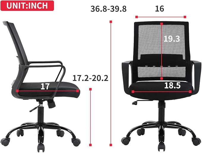 FDW Office Chair Ergonomic Desk Task Chair Mesh Computer Chair Mid-Back Mesh Home Office Swivel Chair Modern Executive Chair with Wheels Armrests Lumbar Support, Black
