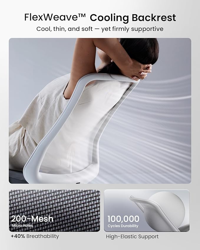 ProtoArc Ergonomic Office Chair – Flexer Mesh Couputer Chair for Women, Foam Sliding Seat, 125° Recline, Home Desk Chairs for Small Spaces, Stylish & Comfortable – White