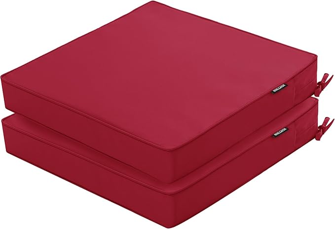 Outdoor Chair Cushions 16 x 17 Inch Water Resistant Patio Chair Cushions with Tie 3 Year Color Fastness Thick Outdoor Seat Cushion for Garden Lawn Patio Furniture Burgundy Red Set of 2