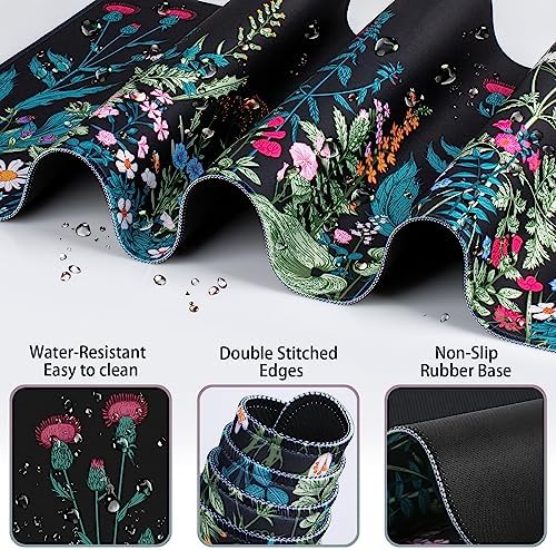 Desk Mat, Large Gaming Mouse Pad with Wrist Rest, 4in1 XXL Mousepad Floral