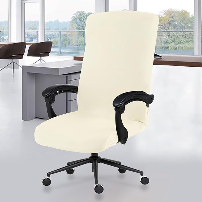 DIVA EN CAMINO DEC Universal Office Chair Cover with Zipper, Stretch Slipcover for Home Office Desk or Boss Chair, Cream