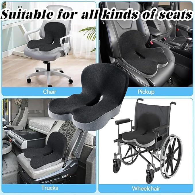 Orthopedic Cushion Seat Cushion,L-Shaped Lumbar Support,Breathable,Design for Office Chair,Car,Wheelchair Ergonomic Non Slip MemoryFoam Seat Skin with Back Support (Blue-a)