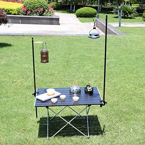 Fdit Portable Camping Light Holder, Black Aluminum Alloy Folding Light Bracket Stand Outdoor Camping Table Lamp Pole with Hook