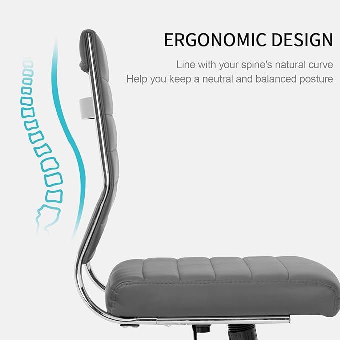 Okeysen Armless Office Desk Chair, Mid Back Leather Conference Room Chairs Without Armrests, Modern Office Chair Ribbed.