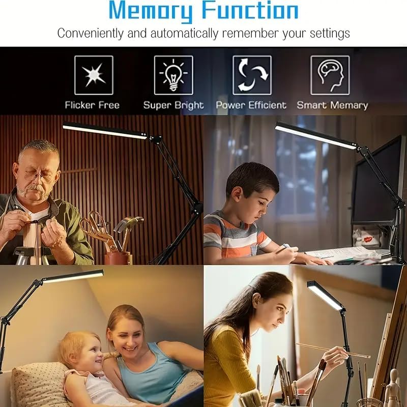 LED Desk Lamp with Eye-Caring 3 Modes 10 Brightness, Adjustable Swing Arm Long Flexible Lamp for Office Workers and Students, USB Port
