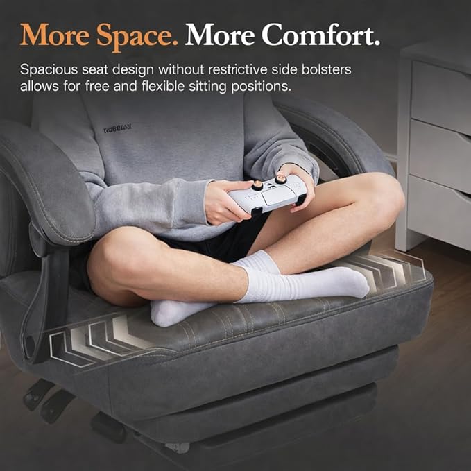 Dowinx Gaming Chair Breathable PU Leather Gamer Chair with Footrest Massage Lumbar Support, Big and Tall Ergonomic Reclining Computer Chair with Pocket Spring Cushion for Adults Teens (Grey)