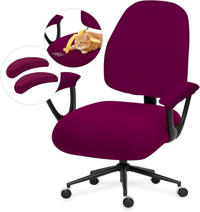 Super Stretchable Split Office Chair Seat Covers - Universal Spandex Computer Chair Slipcover - 180GSM Rotating Backrest Coverings Cushion Protectors & Armrest Covers for Dogs, Cats, Pets