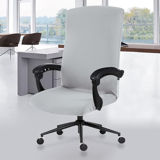 DIVA EN CAMINO DEC Stretch Office Chair Cover with Zipper, Soft Polyester Slipcover for Desk or Boss Chair, Light Gray