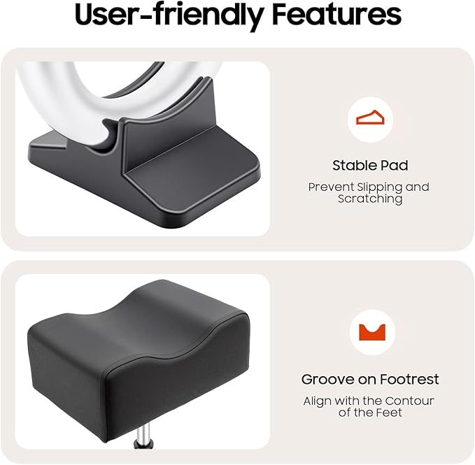 Portable Pedicure Foot Rest Stool, Adjustable Height, Black, for Spa, Beauty Salon, Studio