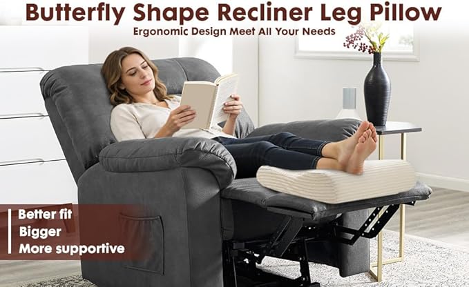 B Shape Corduroy Recliner Foot Pillow, Foam Extra Large Foot Rest Cushion with Adjustable Straps, Suitable for Bed Chair Sofa Headrest Back Lumbar Leg Support Pillow (Beige)