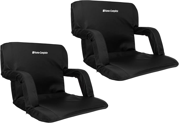 Home-Complete Stadium Seats - Bleacher Cushion with Padded Back Support and Armrests - 6 Reclining Positions Folding Stadium Chair with Carry Straps for Sports, Concerts, Camping, or Beach