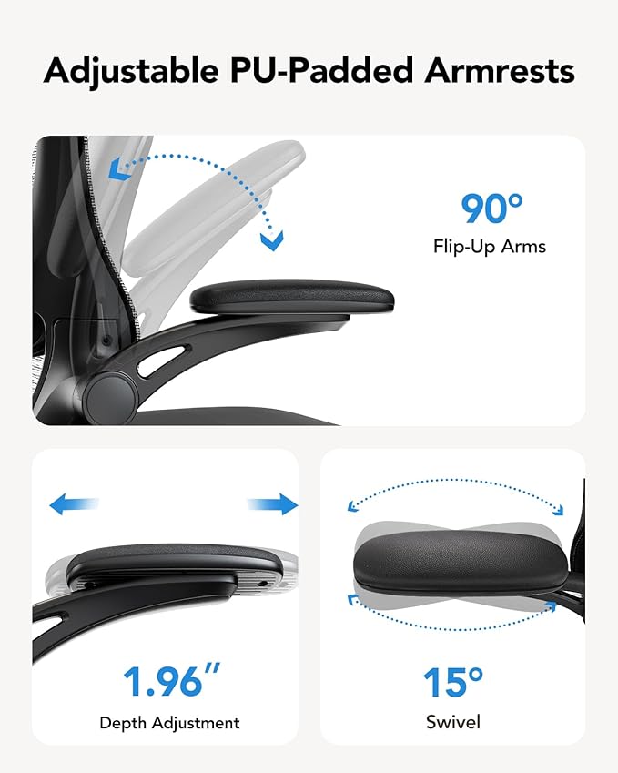 HUANUO Ergonomic Office Chair, High Back Computer Desk Chair with Adjustable Lumbar Support and Headrest, Comfy Gaming Chair with 3D Armrests, Home Office Rolling Chair, Max Load 300 lbs