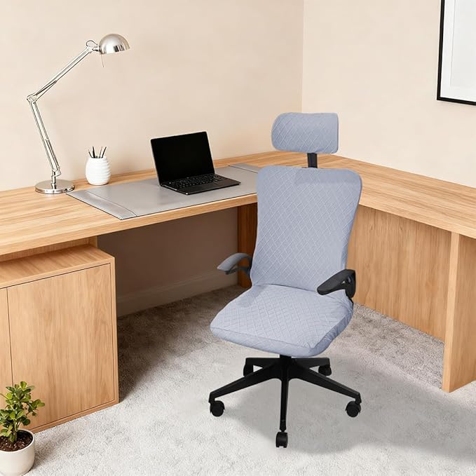 Ergonomic Office Chair Covers Set with Headrest Cover Stretch Desk Computer Chair and Headrest Slipcovers Washable Protector Slipcovers for Swivel Computer Chair 4 Pieces Silver Gray