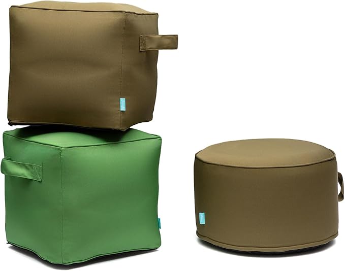 QILLOWAY Inflatable Outdoor Ottoman for Patio, Waterproof Round Pouf, Inflatable Foot Rest, Outdoor Footstool for Poolside, Garden，Camping,Sage