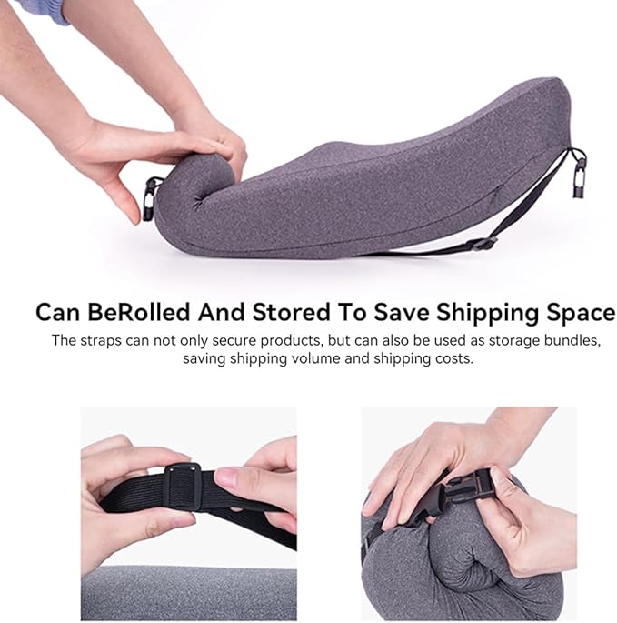 Car Lumbar Support Pillow, Memory Foam Vehicle Driver Seat Lower Back Support Cushion with Adjustable Strap, Automotive Back Pain Relief Pillow, Universal for SUV RV Truck (Dark Gray)