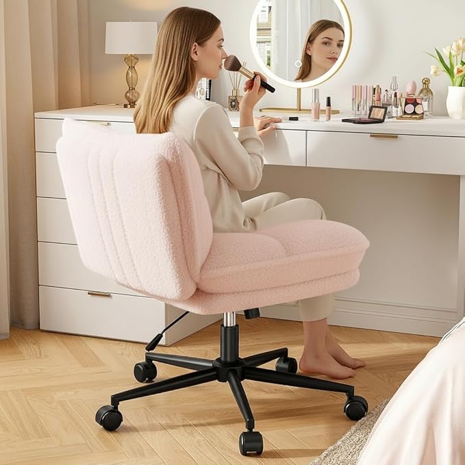 DurayLoly Criss Cross Chair with Wheels, 6.2" Extra Thick Cross Legged Office Chair, Height Adjustable Swivel Design for Home Office, Study & Vanity,Pink
