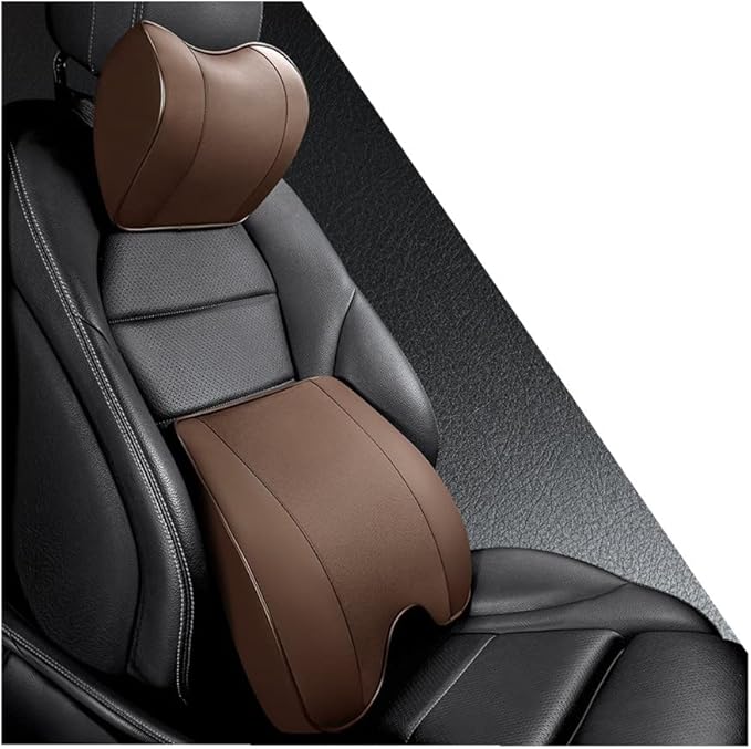 Memory Foam PU Leather Lumbar Pillow - Car Middle/Lower Back Support Pillow - Suitable for Car Seats, Office Chairs, Recliners, etc. (Brown)