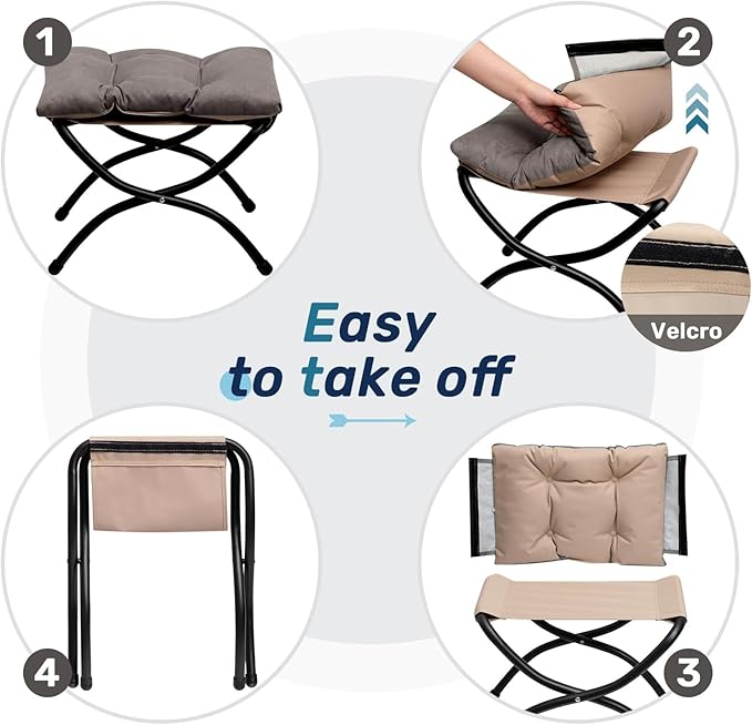 HollyHOME 15"(H) Folding Footrest Stool, Small Foldable Ottoman, Accent Padded Sofa Foot Stool for Chairs and Sofas, Portable Foot Rest Ottoman for Home, Living Room, Bedroom,Dorm,2-Pack,Dark Grey