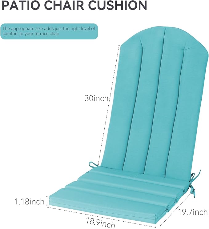 Adirondack Chair Cushion Set of 2 Indoor Outdoor Furniture Cushions Rocking Chair Cushions with Straps Replacement Folding Patio Chair Pad,19.7x18.9x1.5 Inch（Blue）