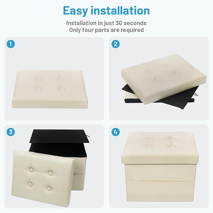 Bsketa Storage Ottoman Foot Rest Stool, Small Leather Storage Ottomans Bench, Folding Footstool with Side Pockets, Foot Rest Under Desk for Living Room Bedroom, 16x12x12 in, Beige 2 Pack