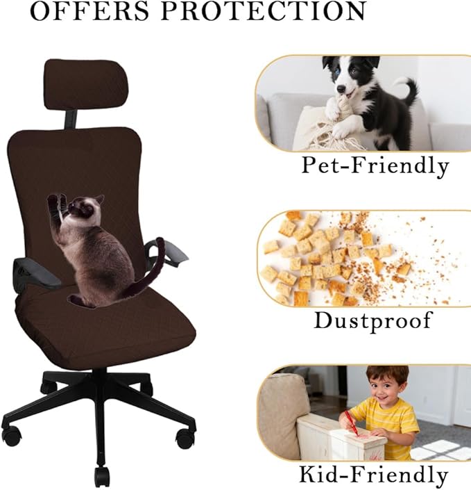 Ergonomic Office Chair Covers Set with Headrest Cover Stretch Desk Computer Chair and Headrest Slipcovers Washable Protector Slipcovers for Swivel Computer Chair 4 Pieces Tan