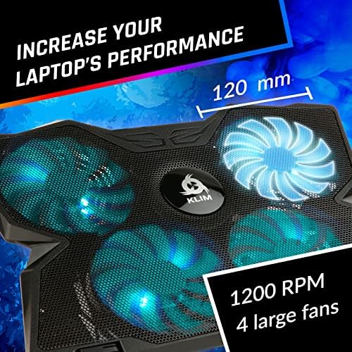 KLIM Wind Laptop Cooling Pad - More Than 500 000 Units Sold - New Version - The Most Powerful Rapid Action Cooling Fan - Laptop Stand with 4 Cooling Fans at 1200 RPM - USB Fan - PS5 PS4 - Cyan