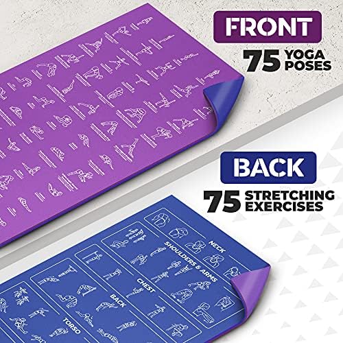 Instructional Yoga Mat with Carrying Strap: Cute Yoga Mat with 75 Illustrated Yoga Poses + 75 Easily-Followed Stretching Exercises - 1/4” Thick, Non-Toxic, Non-Slip Yoga Mats for Women and Men