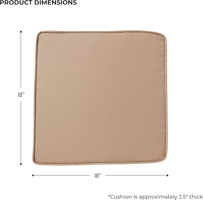 Outdoor 18 inch Square Patio Dining Chair Pads – Comfortable Fiber-Filled Seat Cushions with Ties, Reversible Polyester Fabric - Coronado, Set of 2