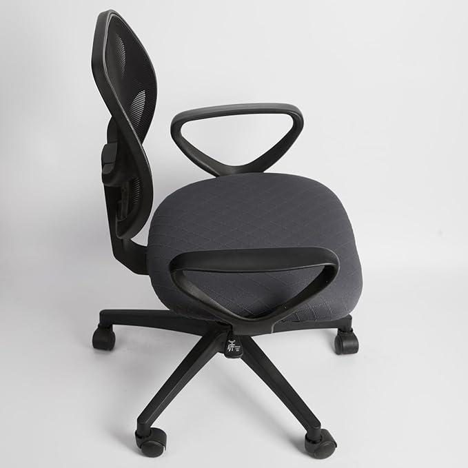 Melaluxe Stretch Jacquard Office Chair Cover, Removable Washable Desk Chair Cover Rotating Chair Seat Slipcover, Dark Gray