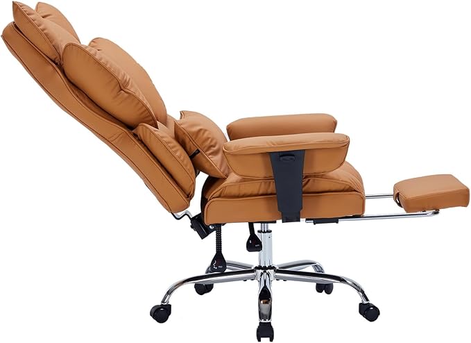 Garvee Big and Tall Office Chair, Executive Leather Office Chair with Footrest, 400lbs Ergonomic Gaming Chair for Adults, Wide Seat Computer Desk Chair with Lumbar Support, 150 Degree Reclining, Brown