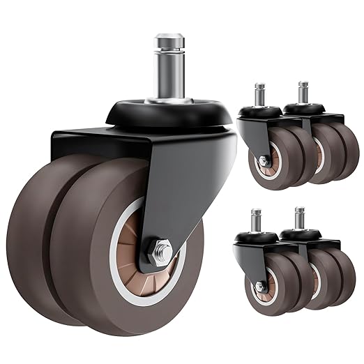 2 Inch Chair Wheels 5 Pack - Heavy Duty Grey Rubber Casters, Superior Non-Marking Replacement for Hardwood & Carpet Floors | Smooth Rolling & Ultra-Quiet Universal Fit for Most Office Chairs