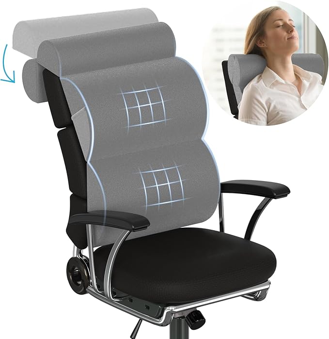 High Back Pillow with Neck Support for Office Chair,Lumbar Support Pillow for Tall Back Chair,Computer/Desk Chair,Patented 2+2 Semi-circular Soft Back Cushion for Back Pain Relief for Resting,Working