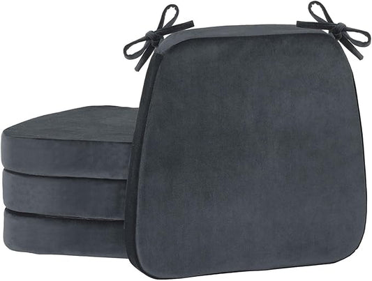 2'' Thick High-Density Foam Indoor Chair Cushions | Dining Chair Pads with Ties, Removable Washable Cover, Kitchen Chair Cushions 17"x16", Charcoal Gray 4 Pack
