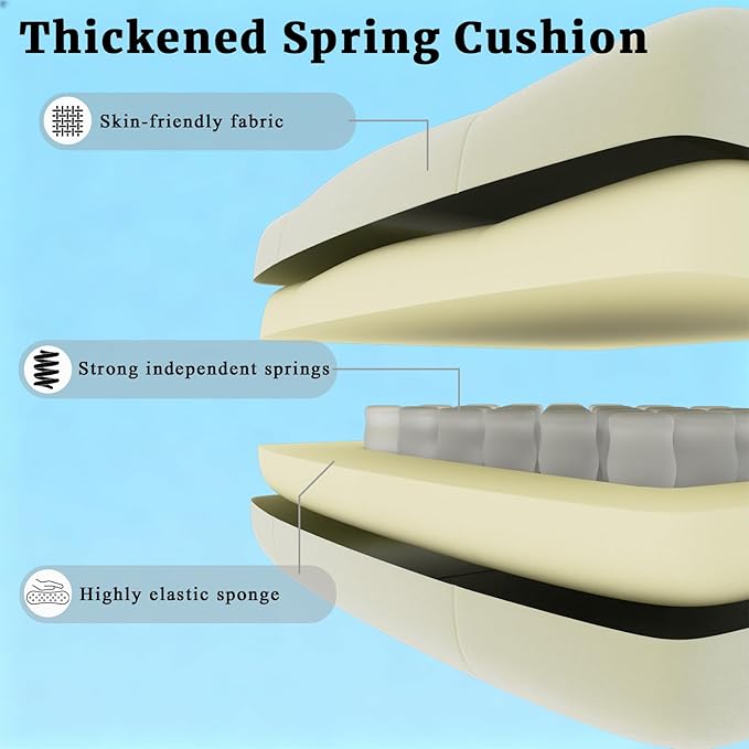 Massage Gaming Chair, Ergonomic Video Game Chair with Lumbar Support and Footrest, Height Adjustable Fabric Computer Chair with Pocket Spring Cushion (Beige)